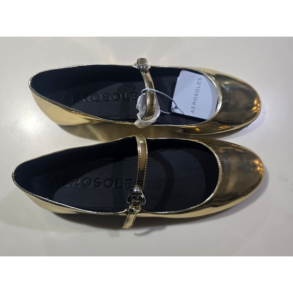 Aerosoles Women Gold Metallic Mary Jane Flats Ortholite Comfort Shoes Size 8 - Picture 4 of 7